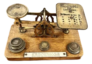 Antique Victorian Letter and Postal Scales with Weights, 1860, Set of 9