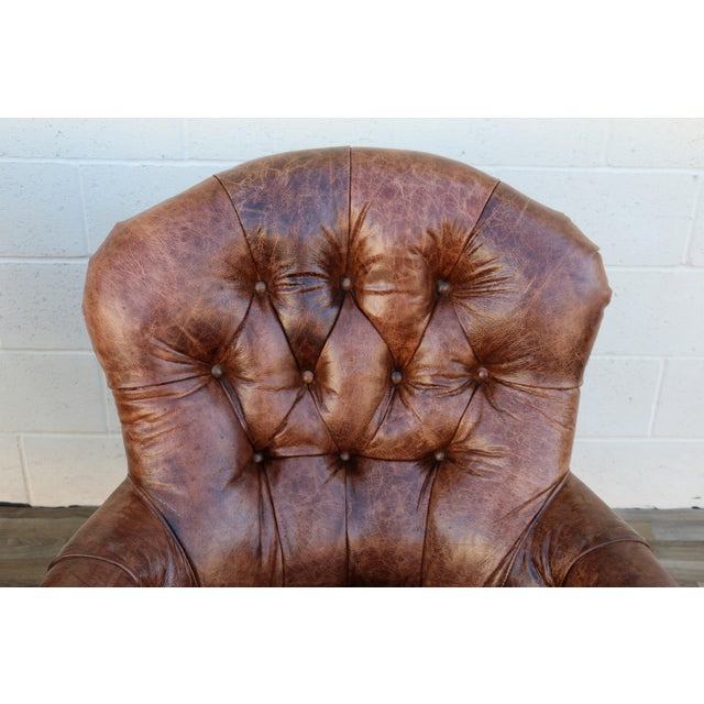 Pair of Vintage 1980s Distressed Brown Leather Tufted Library Armchairs For Sale In Los Angeles - Image 6 of 18