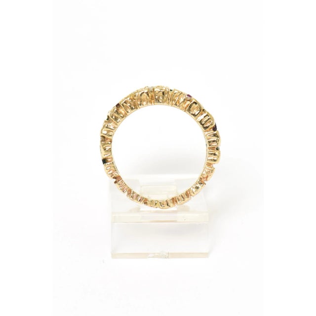 1960s Modernist Diamond, Ruby, Emerald and Sapphire Gold Ring size 4 For Sale - Image 5 of 8