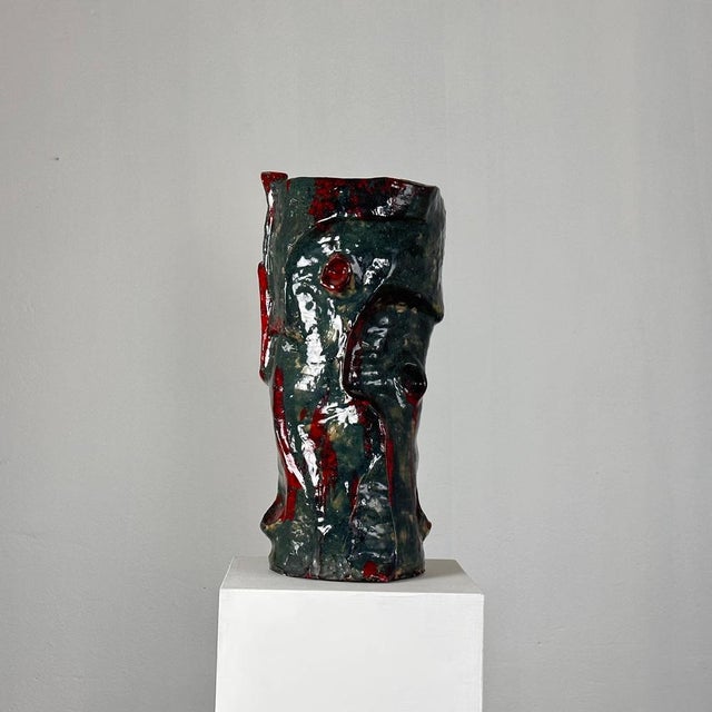 Abstract Decorative Glazed Ceramic Vase Sculpture by Pupo Gino, Italy, 1940s For Sale - Image 3 of 15