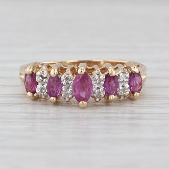 Red 0.70ctw Tiered Ruby Diamond Pyramid Ring 14k Yellow Gold Size 6.25 Stackable For Sale - Image 8 of 8