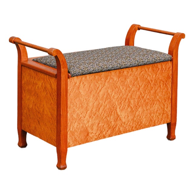 Art Nouveau Chest Bench in Cherry Wood and Bird's-Eye Maple, 20th Century For Sale
