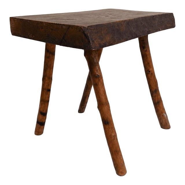 Vintage French Country Stool Faux-Bamboo Legs, 1960s For Sale