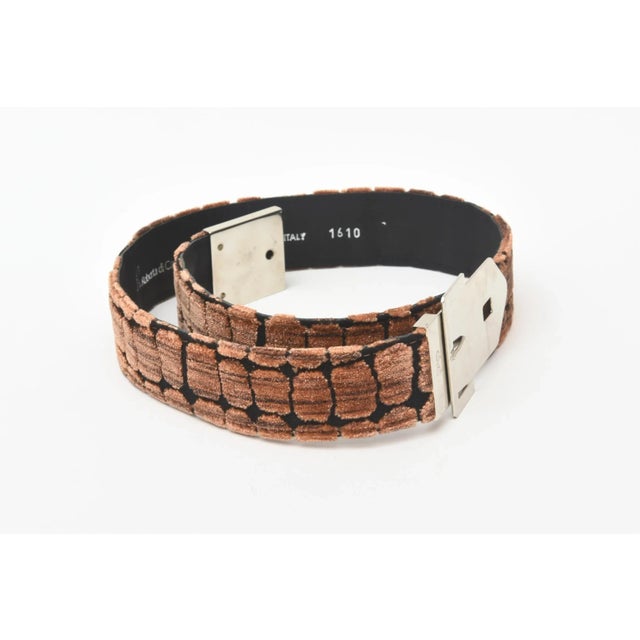 Modern Italian Roberta Di Camerino Black & Brown Cut Velvet and Silver Plate Buckle Waist Belt For Sale - Image 3 of 10