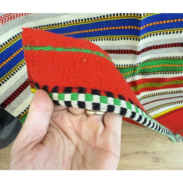 Vintage Mid-Century Mexican Hand-Woven Wool Serape — 83" X 57" For Sale - Image 4 of 9