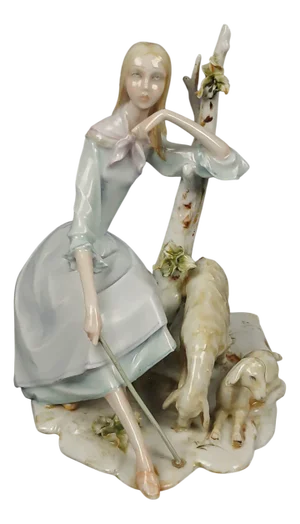 Porcelain Sculpture of Shepherdess with Sheep from Creazioni Fabiola, 1950s