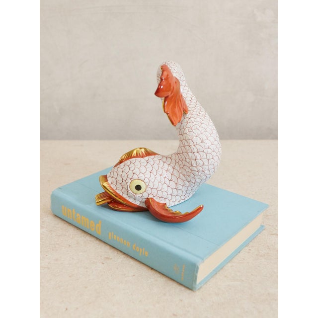 Late 20th Century Herend 6.25 Inch Dolphin Koi Fish Fishnet Animal Figurine For Sale - Image 5 of 12