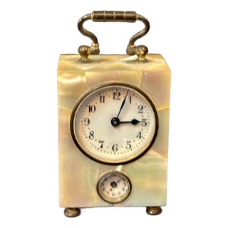 Late 19th Century Mother of Pearl Travel Clock w/ Alarm For Sale