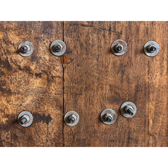 17th Century Spanish Baroque Wrought Iron Architectural Lock on Timber Panel For Sale - Image 16 of 18