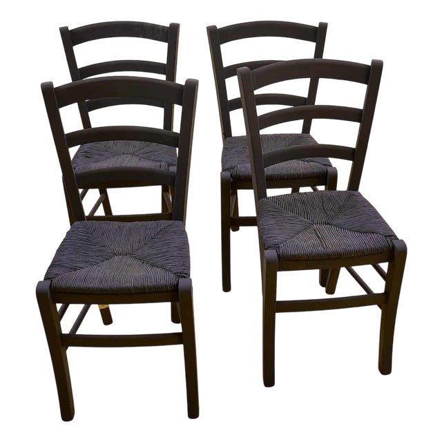 Rustic Black Chairs, Set of 4 For Sale