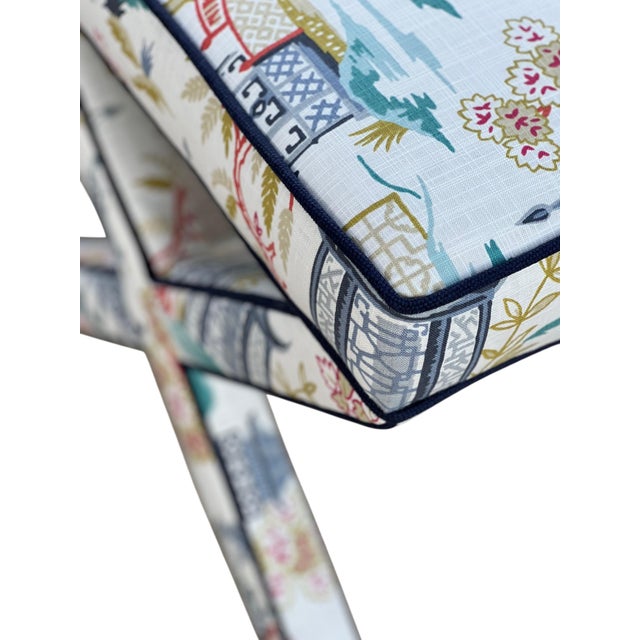 Pair Custom Chinoiserie X Benches For Sale - Image 6 of 8