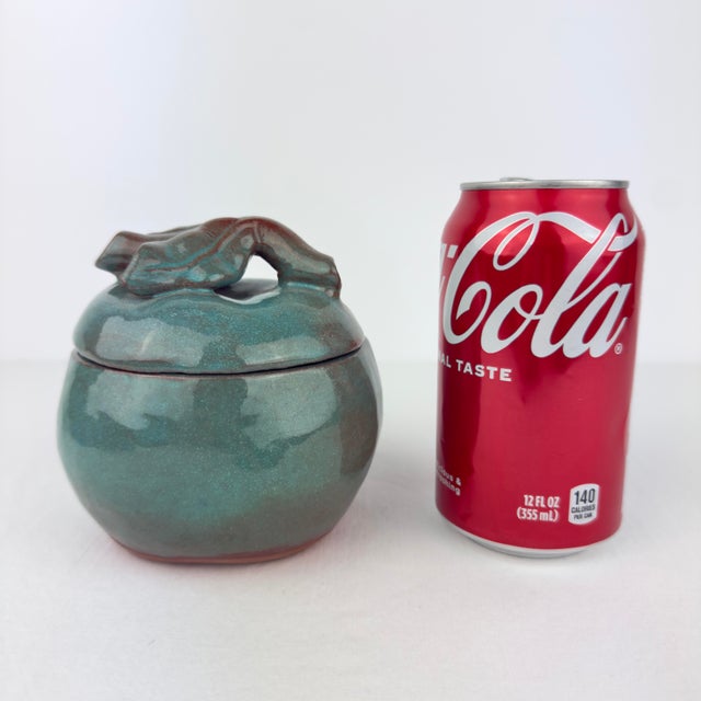 Blue Midcentury De Vegh Pottery Lidded Jar With Leaf & Stem Handle For Sale - Image 8 of 8