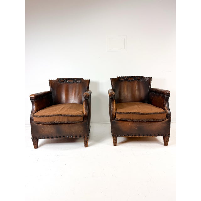 Pair of Antique European Leather Club Chairs (Circa 1920s/30s) For Sale - Image 11 of 11
