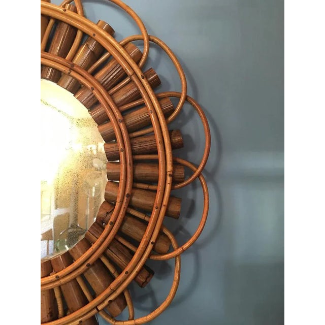 1950s Mid-Century Circular Mirror with Weave Bamboo, 1950s For Sale - Image 5 of 6