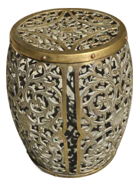 Vintage Pierced Brass Stool With Ornate Filigree Design