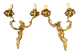 Large French Louis XV Style Rococo Revival Gilt Bronze Wall Sconces, 1880s, Set of 2