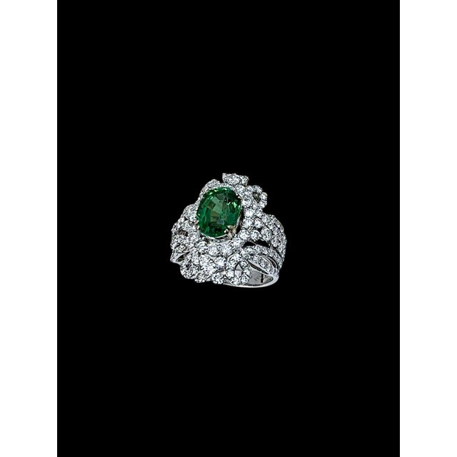 4 Carat Oval Tsavorite & 2.9 Carat Diamond in 18 Karat White Gold Ring Estate For Sale - Image 17 of 18