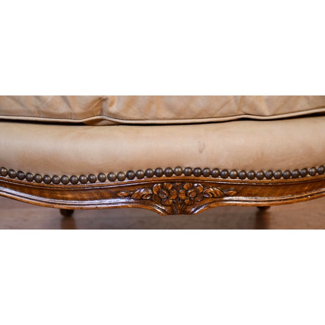 Wood 1900 Antique French Louis XV Hand Carved Walnut Living Room Chair / Used Fabric For Sale - Image 7 of 18