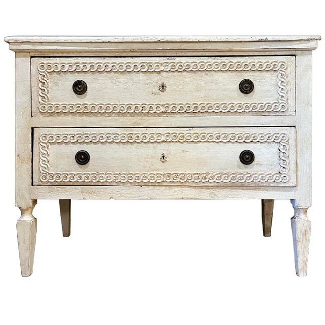 Rare Pair of 19th Century Carved Painted Gustavian Dresser Commodes For Sale - Image 15 of 16