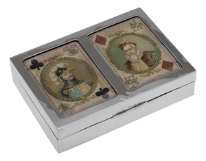 Antique Edwardian Silver and Glass Playing Cards Box, 1902
