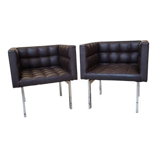 Mid Century Leather and Chrome Chairs- A Pair For Sale
