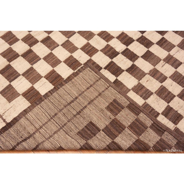 Textile Nazmiyal Collection Modern Moroccan Inspired Brown Cream Checkerboard Design Area Rug For Sale - Image 7 of 7