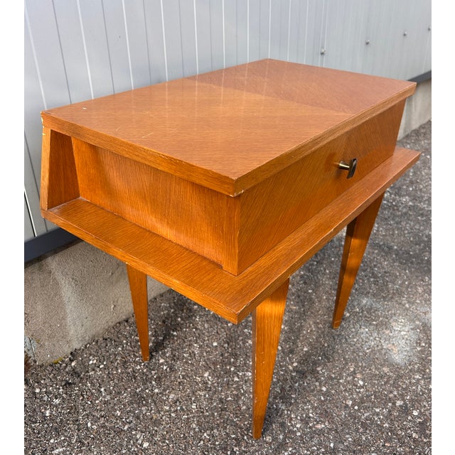 1950s bedside table in oak veneer