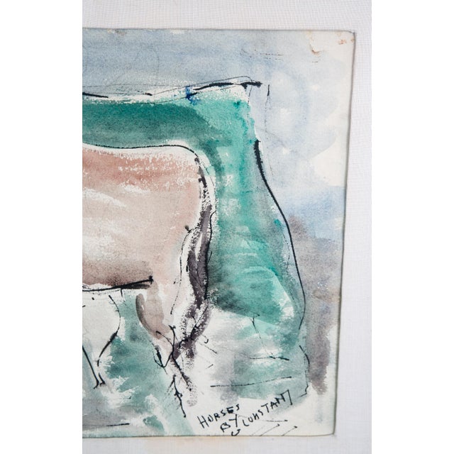 Paper Mid Century Modern Watercolor George Constant Horses Signed Painting Original For Sale - Image 7 of 10