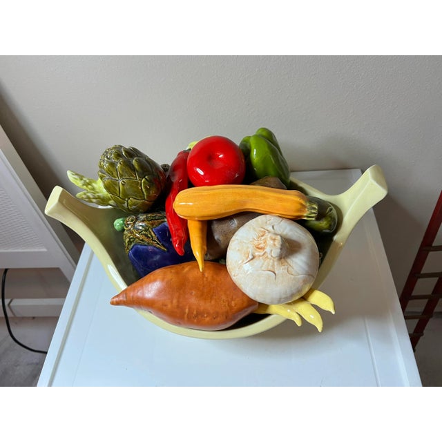 1970s Mid Century Ceramic Collection of Vegetables in Bowl, Signed For Sale - Image 4 of 10