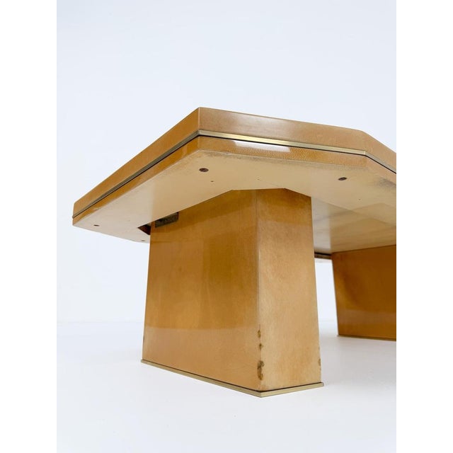 Metal Mid-Century Italian Goatskin and Brass Coffee Table, 1970s For Sale - Image 7 of 18