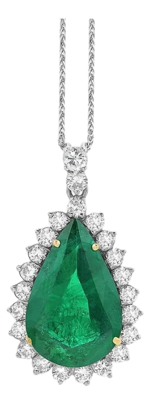 15 Ct Pear Hydro Emerald & 4 Ct Diamond Pendent/Necklace 18 Kt White Gold
