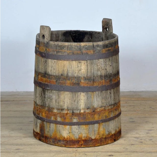 Brown Oak Barrel or Planter, 1920s For Sale - Image 8 of 8