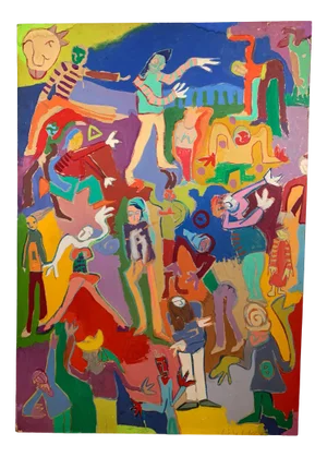 English School Artist, Abstract Dancers, 1974, Acrylic on Wood
