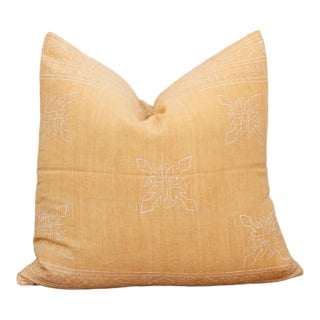 Large 24" Sunburst Yellow Jaipur Blockprint Linen Pillow Cover For Sale