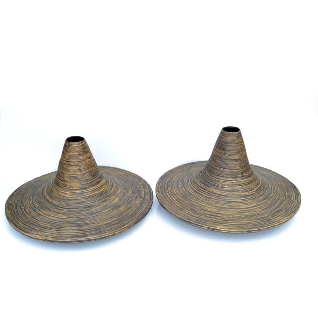 Mid-Century Modern Vintage Indoor Decorative Planters 42 Inches Diameter Swirled Cane Vase - a Pair For Sale - Image 3 of 13