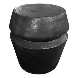 Sculptural Mango Wood Side Table, Burnt Finish Modern Organic For Sale
