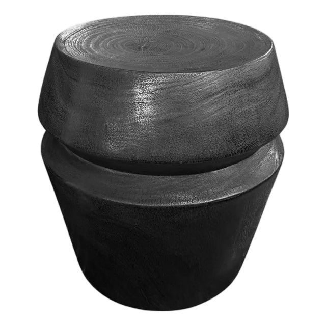 Sculptural Mango Wood Side Table, Burnt Finish Modern Organic For Sale