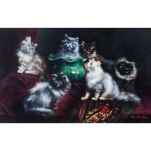A fine oil on canvas painting by Agnes Augusta Talboys (1863-1940/41) delightfully titled "Pussies in conference" signed...