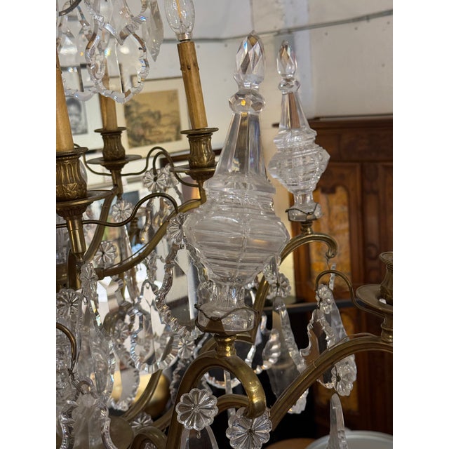 10-Light Crystal Chandelier + Antique Gold-Finish Metal Frame, Vintage For Sale - Image 9 of 12