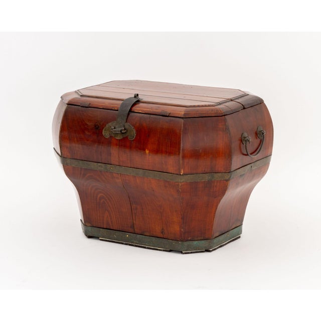 Two Chinese Brass Bound Wood Wedding Chests, each with two handles. Larger: 10" H x 17" W x 11" D. Provenance: From a 35...
