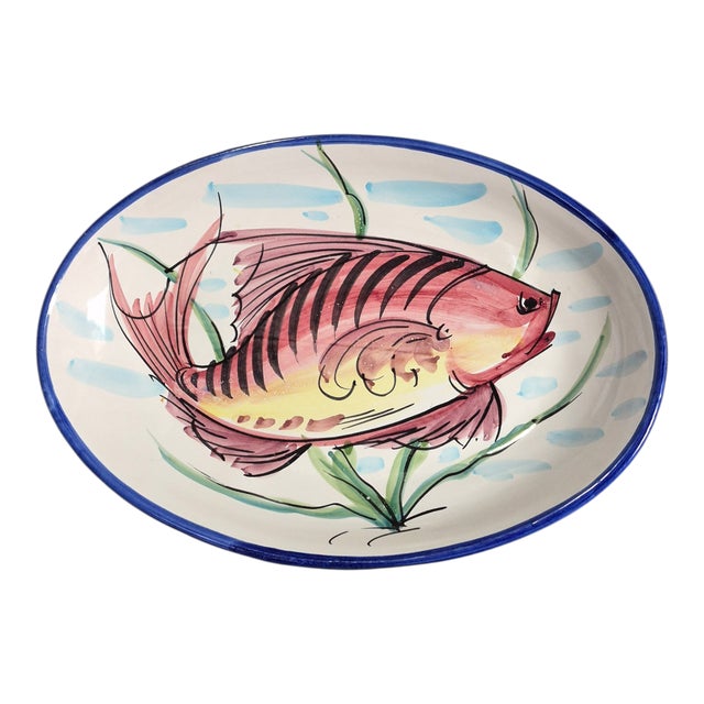 Ceramic Late 20th Century Coastal Italian Hand Painted Pottery Aurora Fish Oval Platter Wall Hanging 16'' For Sale - Image 7 of 7