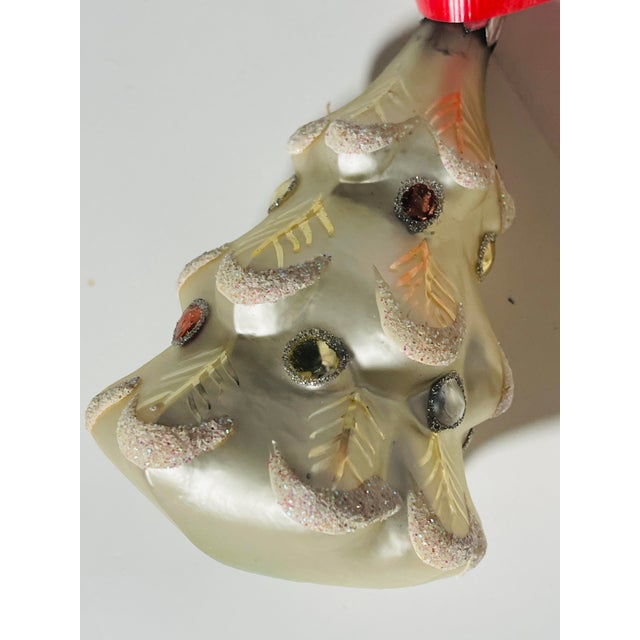 Gorgeous pair of 4” large vintage European Christmas tree ornaments in white and silver glitter. Blown glass ,...
