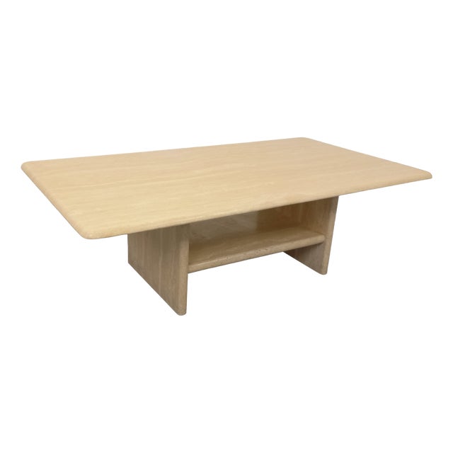 Vintage Rectangular Travertine Coffee Table with Magazine Rack, 1980s For Sale