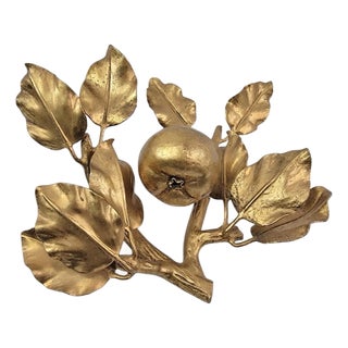 Vintage Italian Gilt Tole Apple on Branch Fruit Toleware Life / Full Size Figure Object For Sale