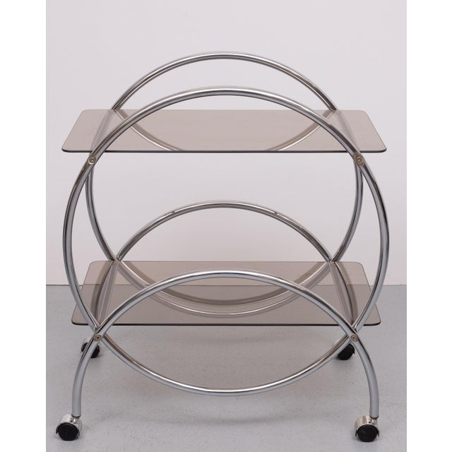 Ikea Art DecoTwo-Tier Smoked Glass and Chrome Bar Cart by IKEA, Sweden, 1970s For Sale - Image 4 of 9