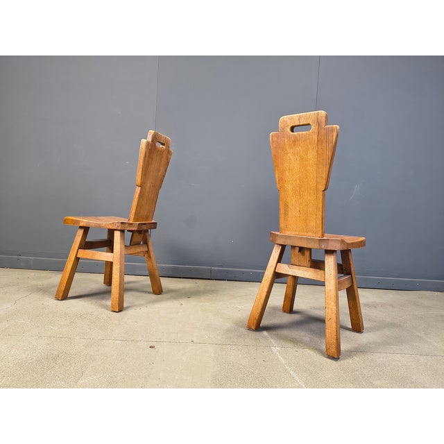 Vintage Oak Brutalist Chairs, 1970s, Set of 4, in Good conditions. Designed 1970 to 1979