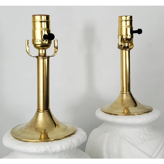 Lamp Pair White Plaster Palm Tree Leaf Restored Large For Sale - Image 9 of 13
