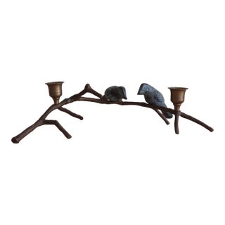 1970s Birds Perched on Branch Iron Candle Holder For Sale