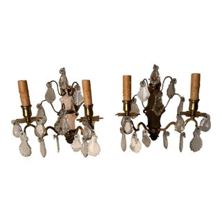 19th Century French Bronze and Crystal Wall Sconces - Pair For Sale