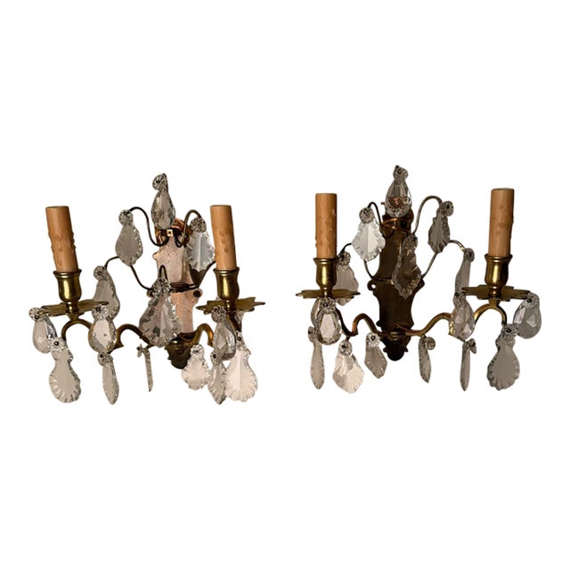 19th Century French Bronze and Crystal Wall Sconces - Pair For Sale